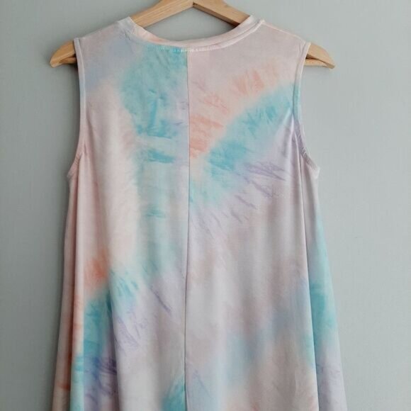 KIWI + PUNCH / Tie-Dye T-Shirt Mini Dress Crewneck Rainbow Sz M - Picture 8 of 10